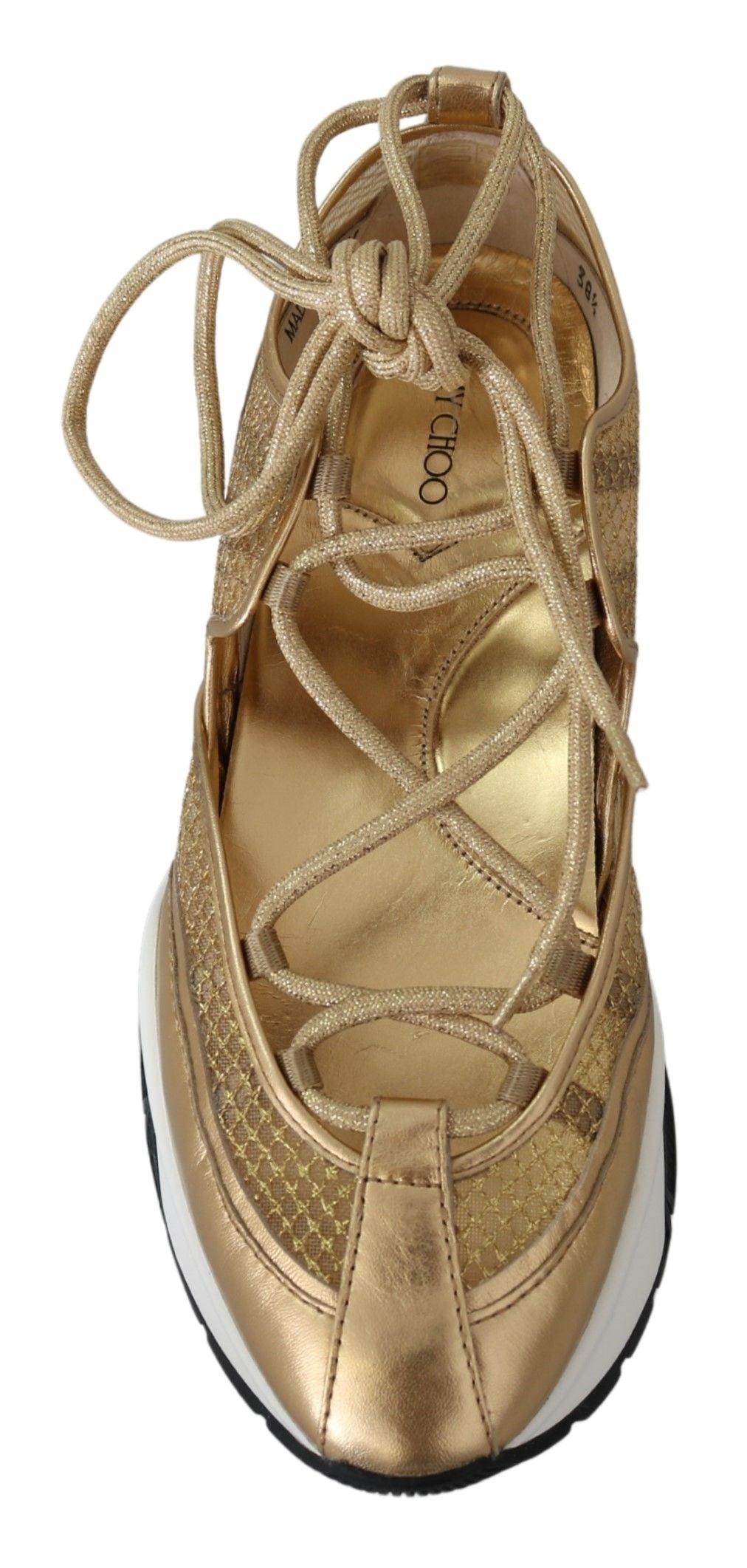 Jimmy Choo Golden Glamour Mesh Leather Sneakers - Arichezz.store