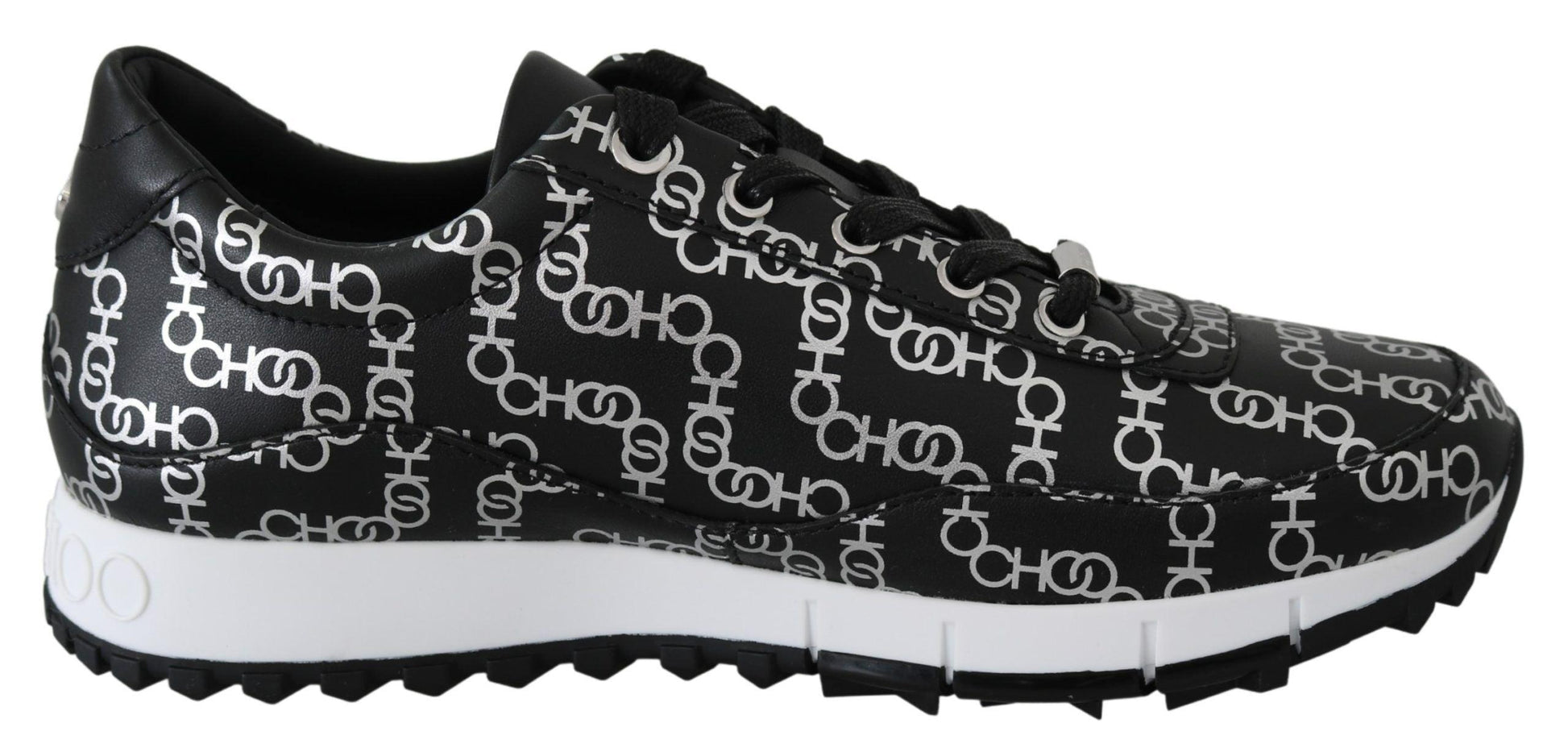 Jimmy Choo Elegant Black & Silver Leather Sneakers - Arichezz.store