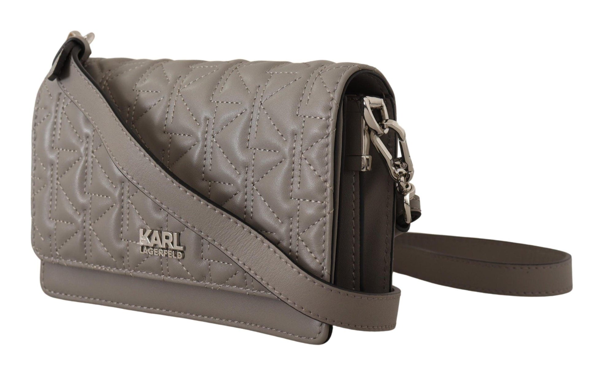 Karl Lagerfeld Elegant Grey Leather Crossbody Bag - Arichezz.store