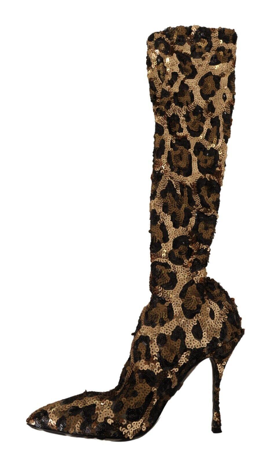 Dolce & Gabbana Elegant Leopard Sequin Knee-High Boots - Arichezz.store