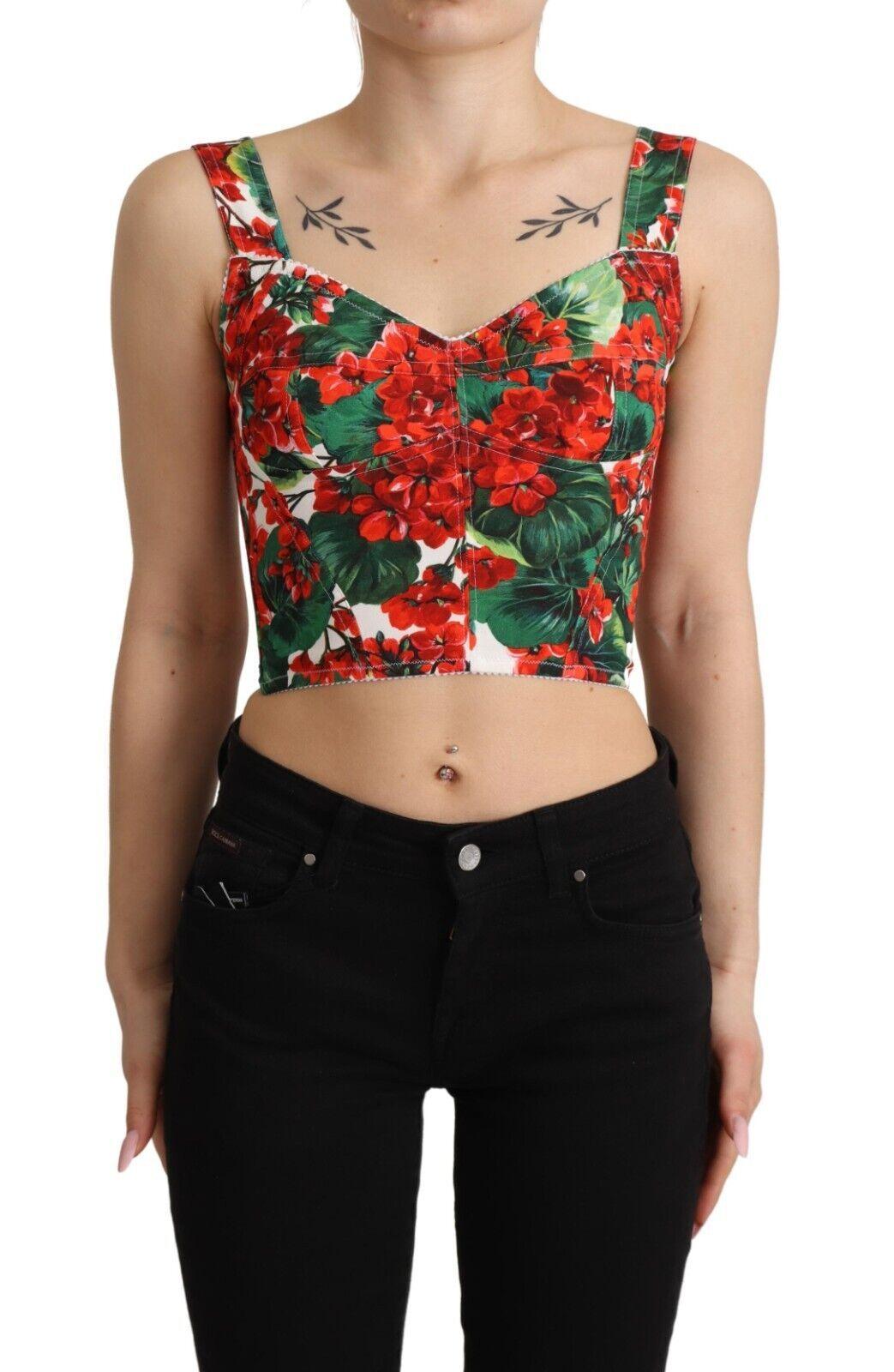 Dolce & Gabbana Elegant Red Cropped Top with Geranium Print - Arichezz.store