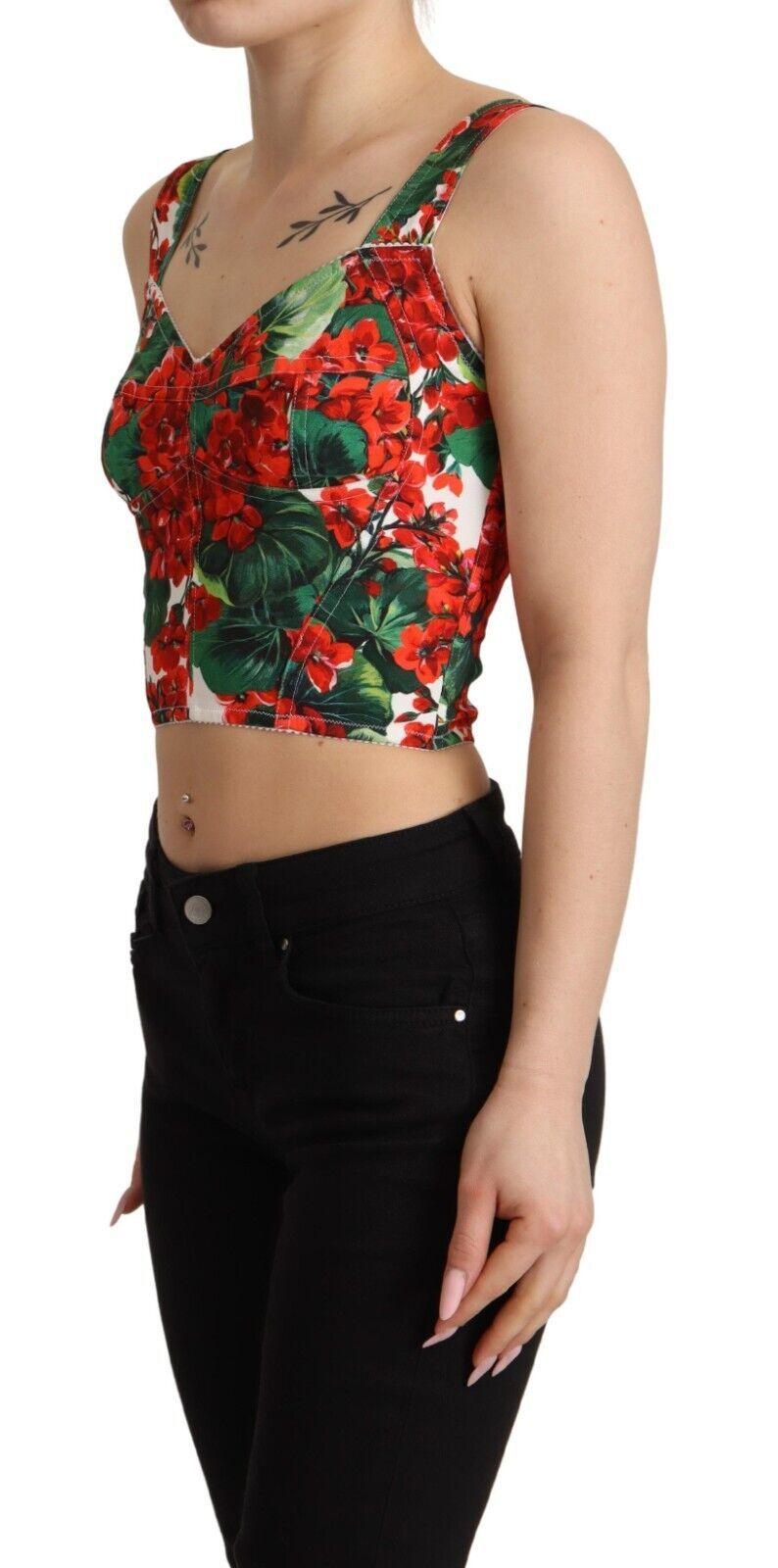 Dolce & Gabbana Elegant Red Cropped Top with Geranium Print - Arichezz.store