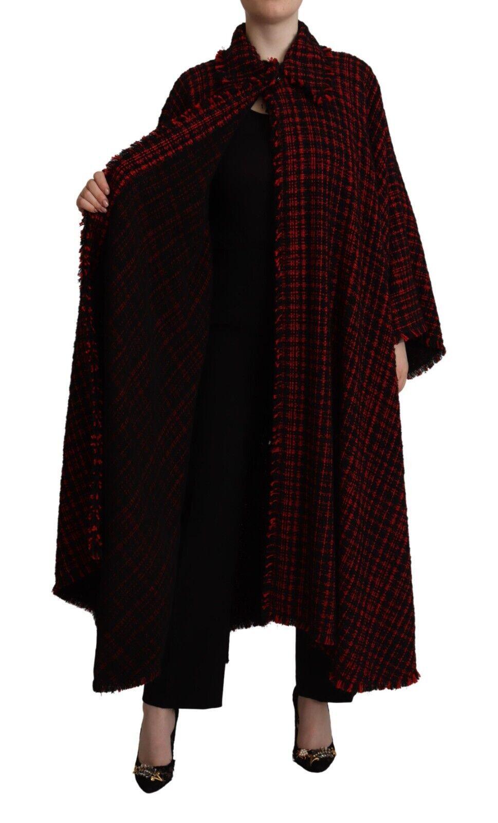 Dolce & Gabbana Elegant Red & Black Long Sleeve Overcoat - Arichezz.store