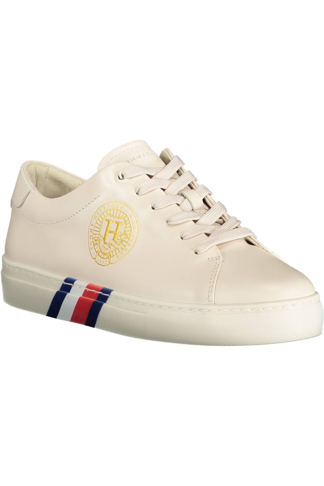 Tommy Hilfiger Beige Leather Women Sneaker - Arichezz.store