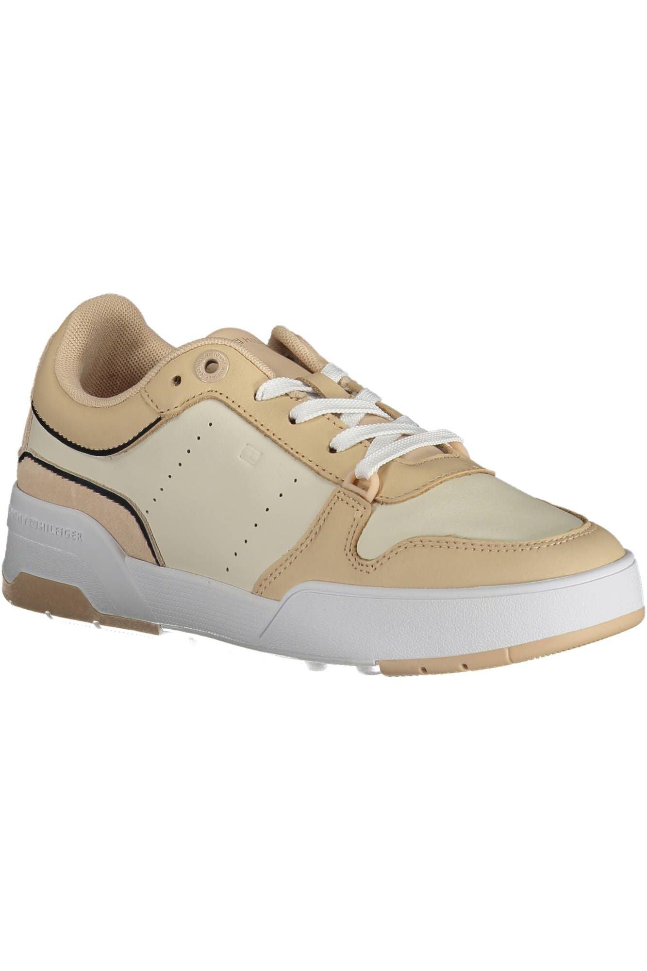 Tommy Hilfiger Beige Leather Women’s Sneakers - Arichezz.store