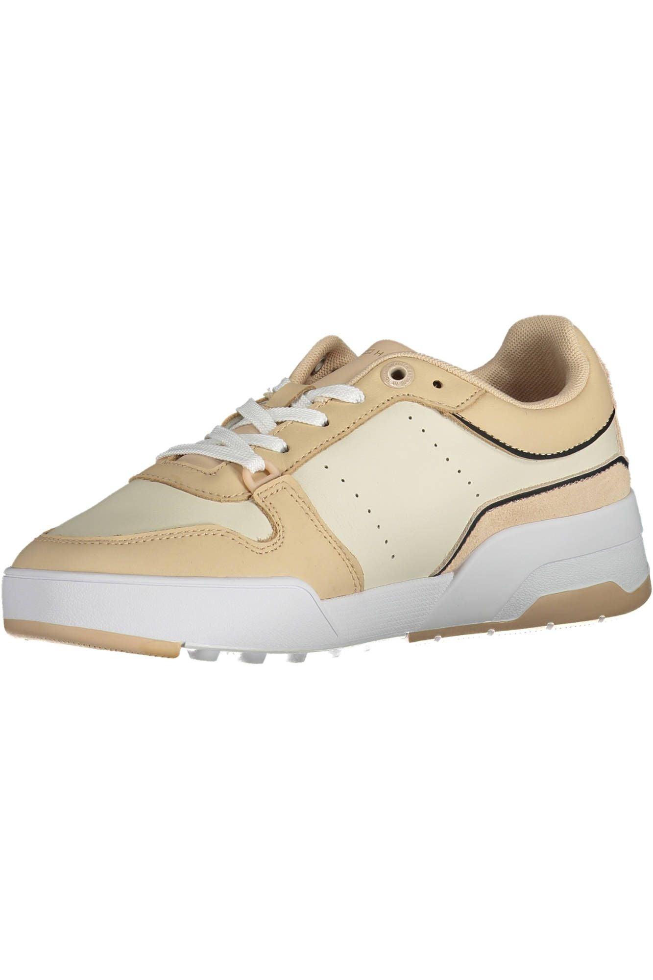 Tommy Hilfiger Beige Leather Women’s Sneakers - Arichezz.store