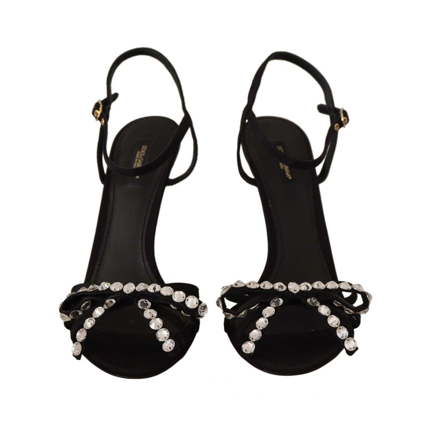 Dolce & Gabbana Elegant Black Viscose Ankle Strap Sandals with Crystals - Arichezz.store