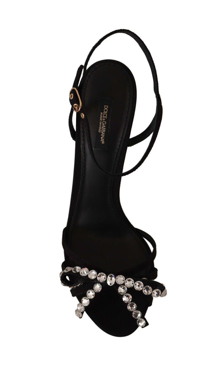 Dolce & Gabbana Elegant Black Viscose Ankle Strap Sandals with Crystals - Arichezz.store