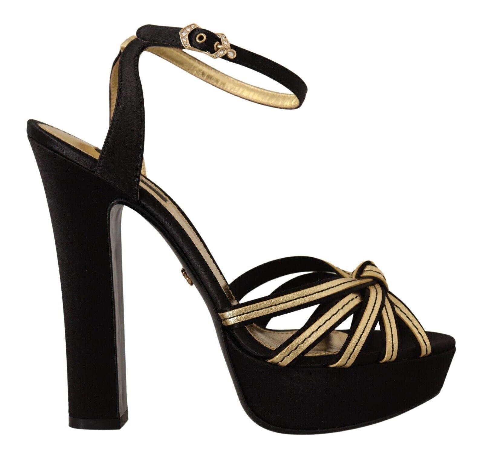 Dolce & Gabbana Elegant Black Gold Ankle Strap Heels Sandals - Arichezz.store