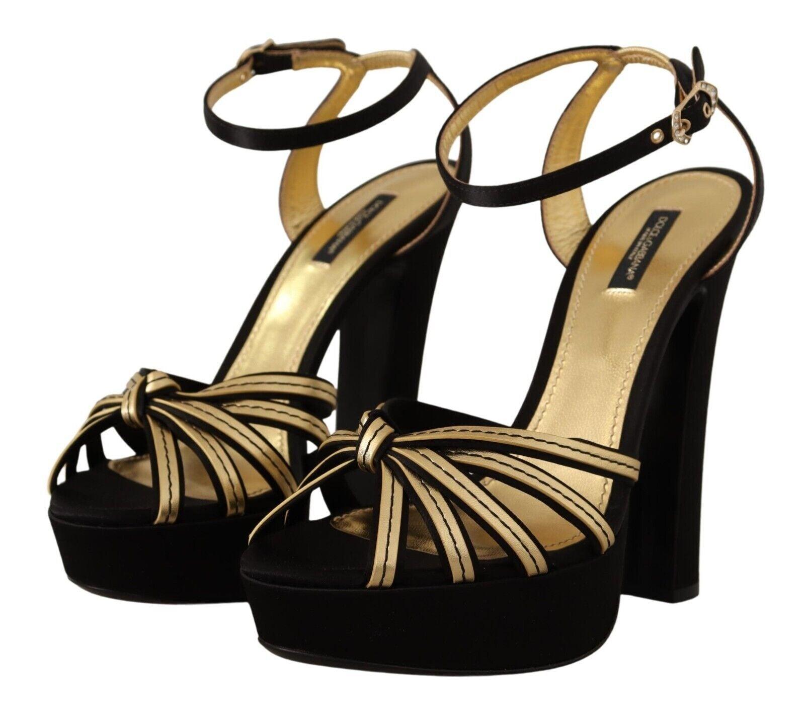 Dolce & Gabbana Elegant Black Gold Ankle Strap Heels Sandals - Arichezz.store