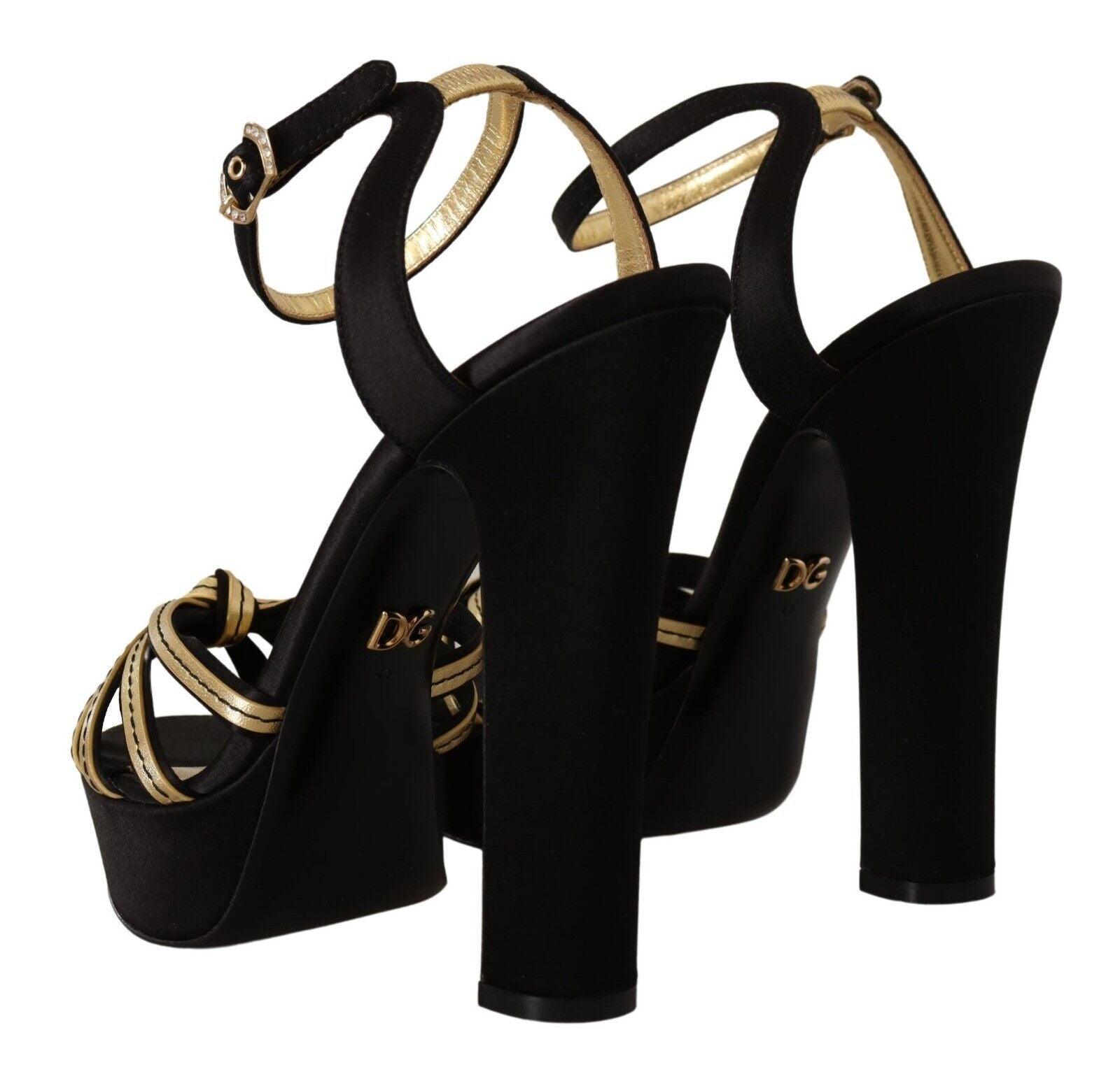 Dolce & Gabbana Elegant Black Gold Ankle Strap Heels Sandals - Arichezz.store