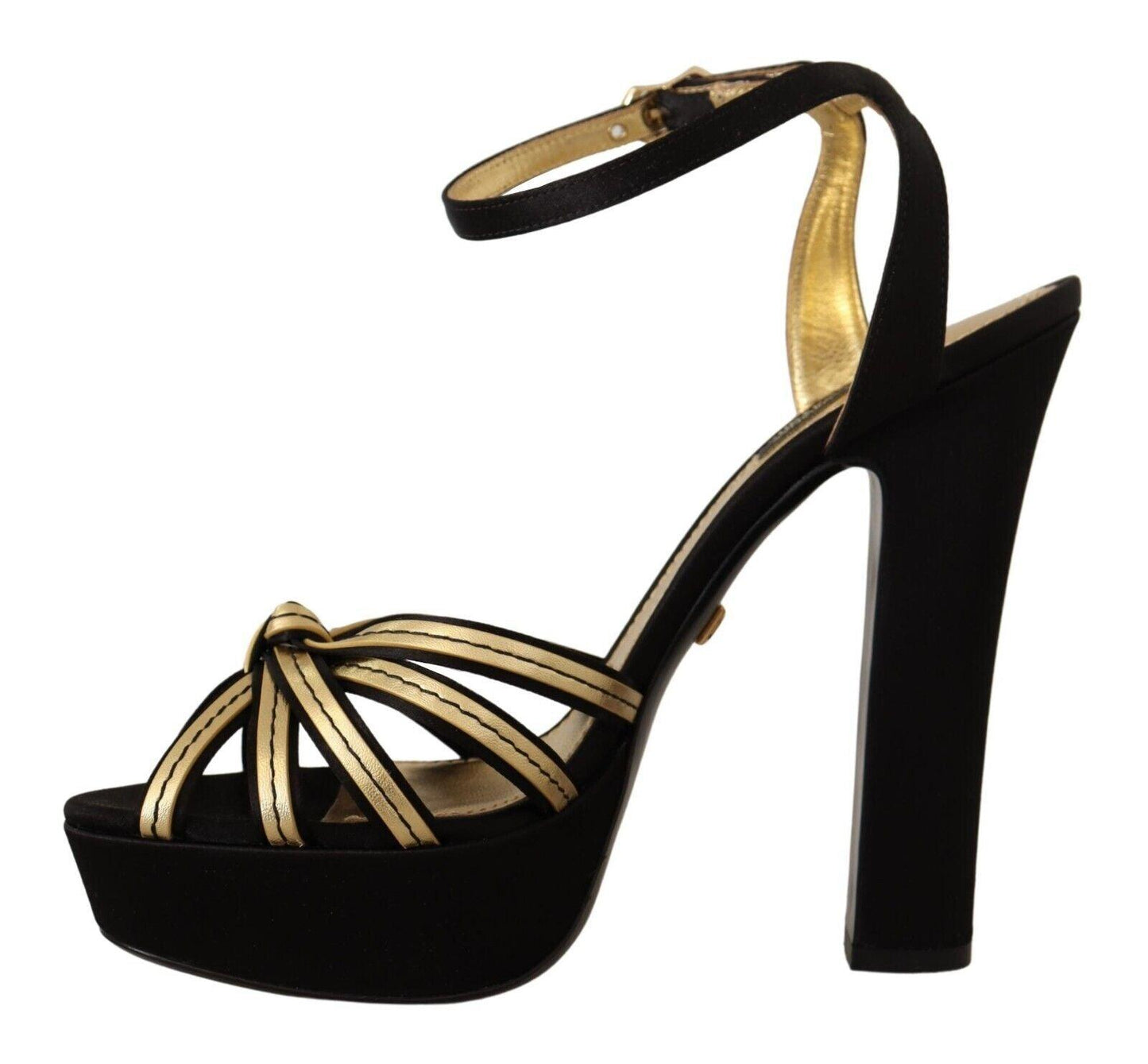 Dolce & Gabbana Elegant Black Gold Ankle Strap Heels Sandals - Arichezz.store