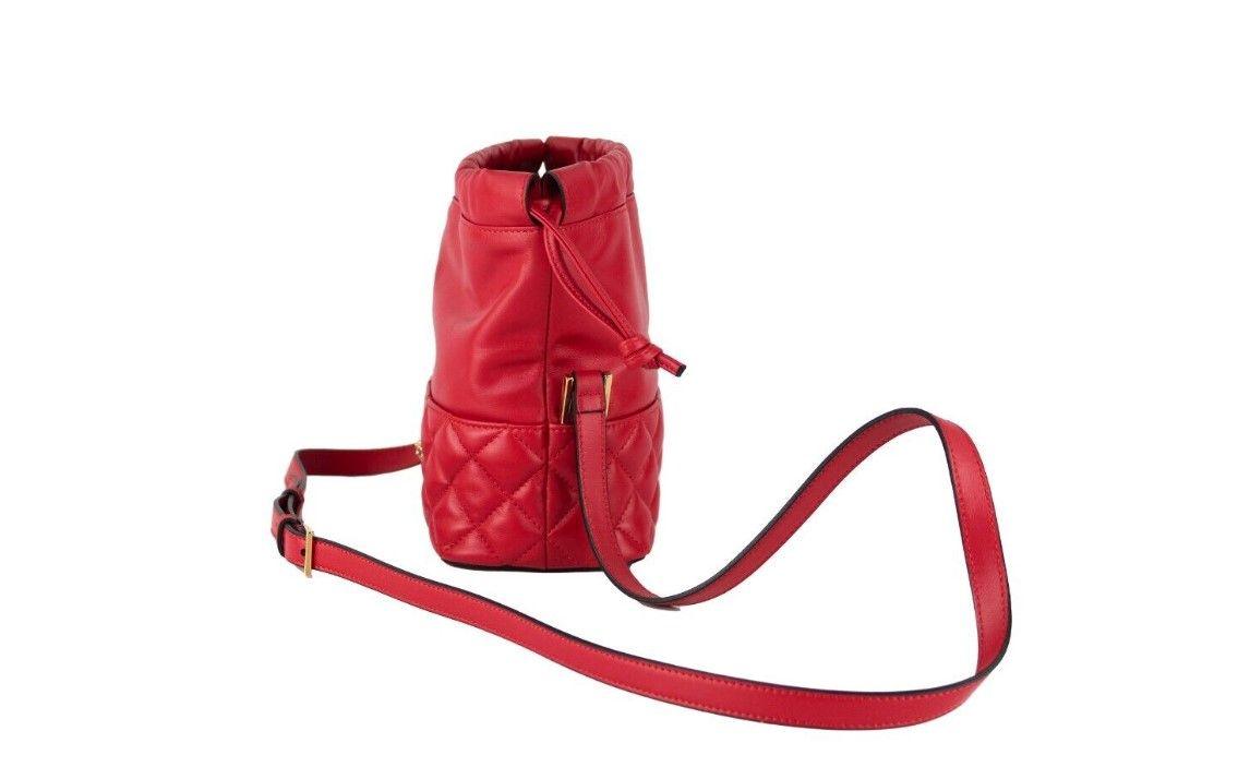 Versace Red Quilted Leather Drawstring Shoulder Bag Bucket Crossbody Handbag - Arichezz.store