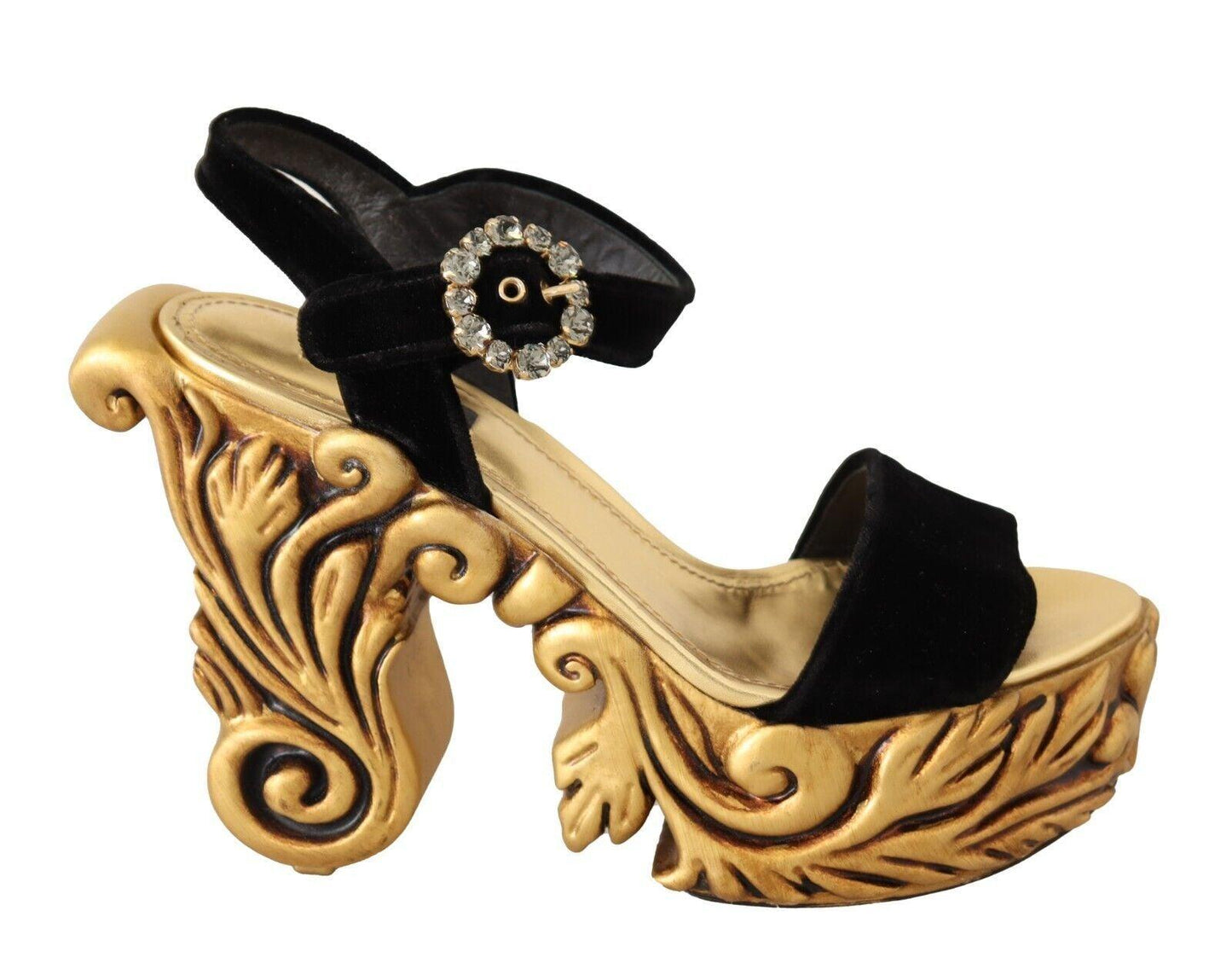 Dolce & Gabbana Baroque Velvet Heels in Black and Gold - Arichezz.store