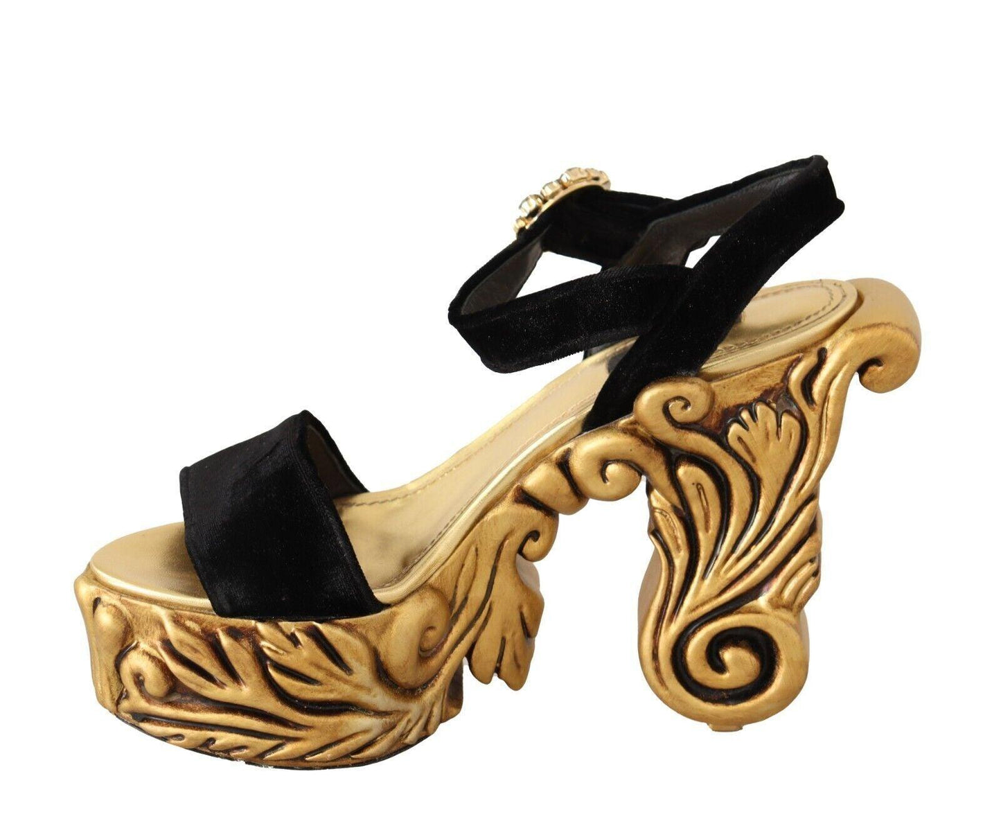 Dolce & Gabbana Baroque Velvet Heels in Black and Gold - Arichezz.store