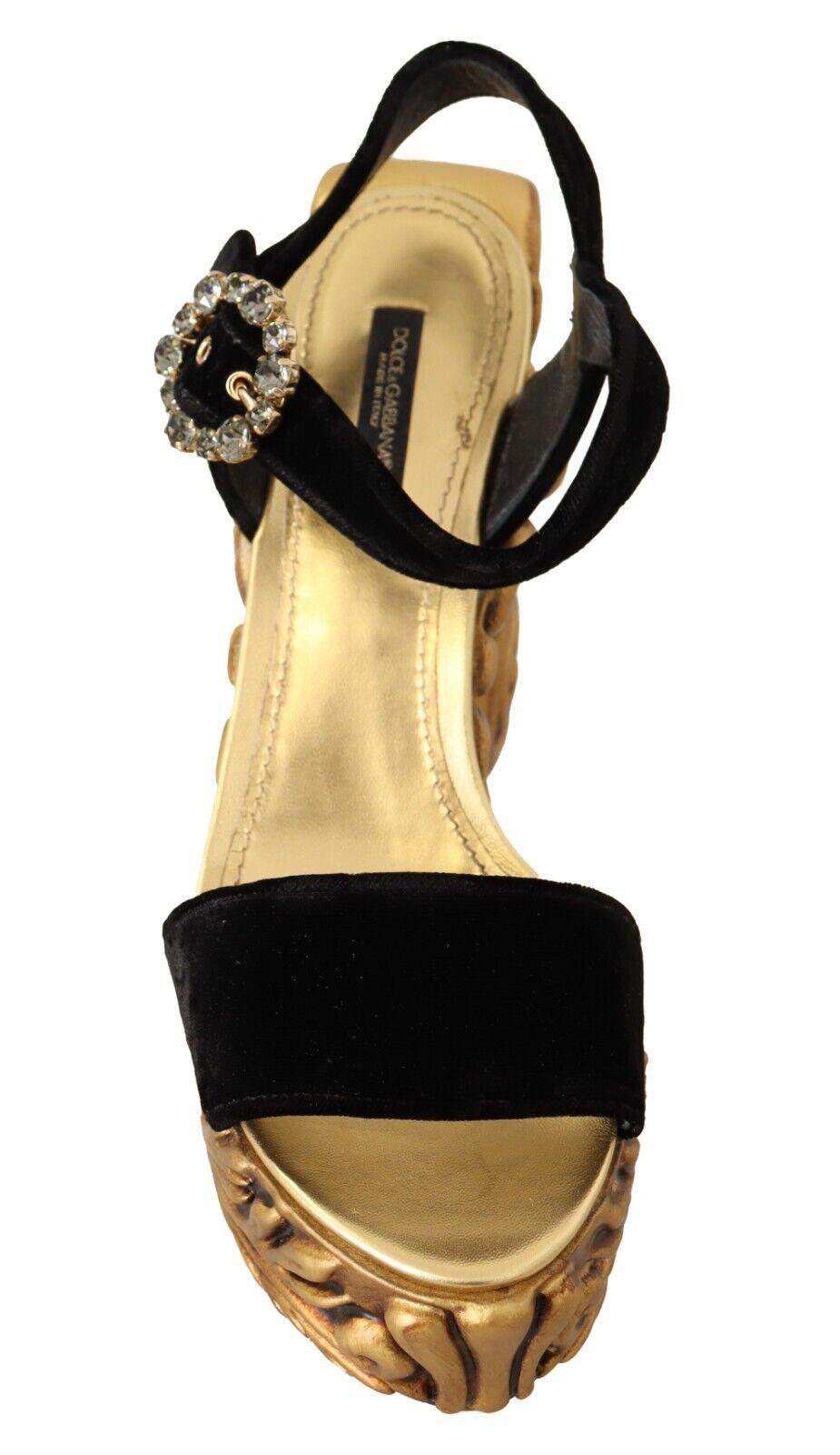 Dolce & Gabbana Baroque Velvet Heels in Black and Gold - Arichezz.store