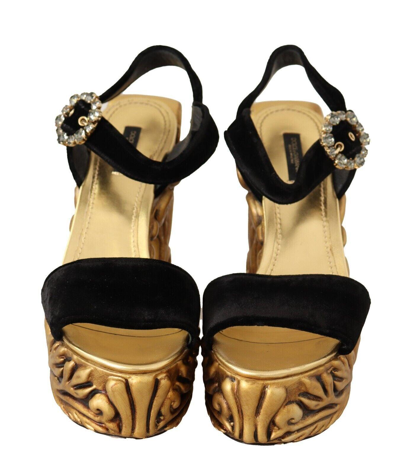 Dolce & Gabbana Baroque Velvet Heels in Black and Gold - Arichezz.store