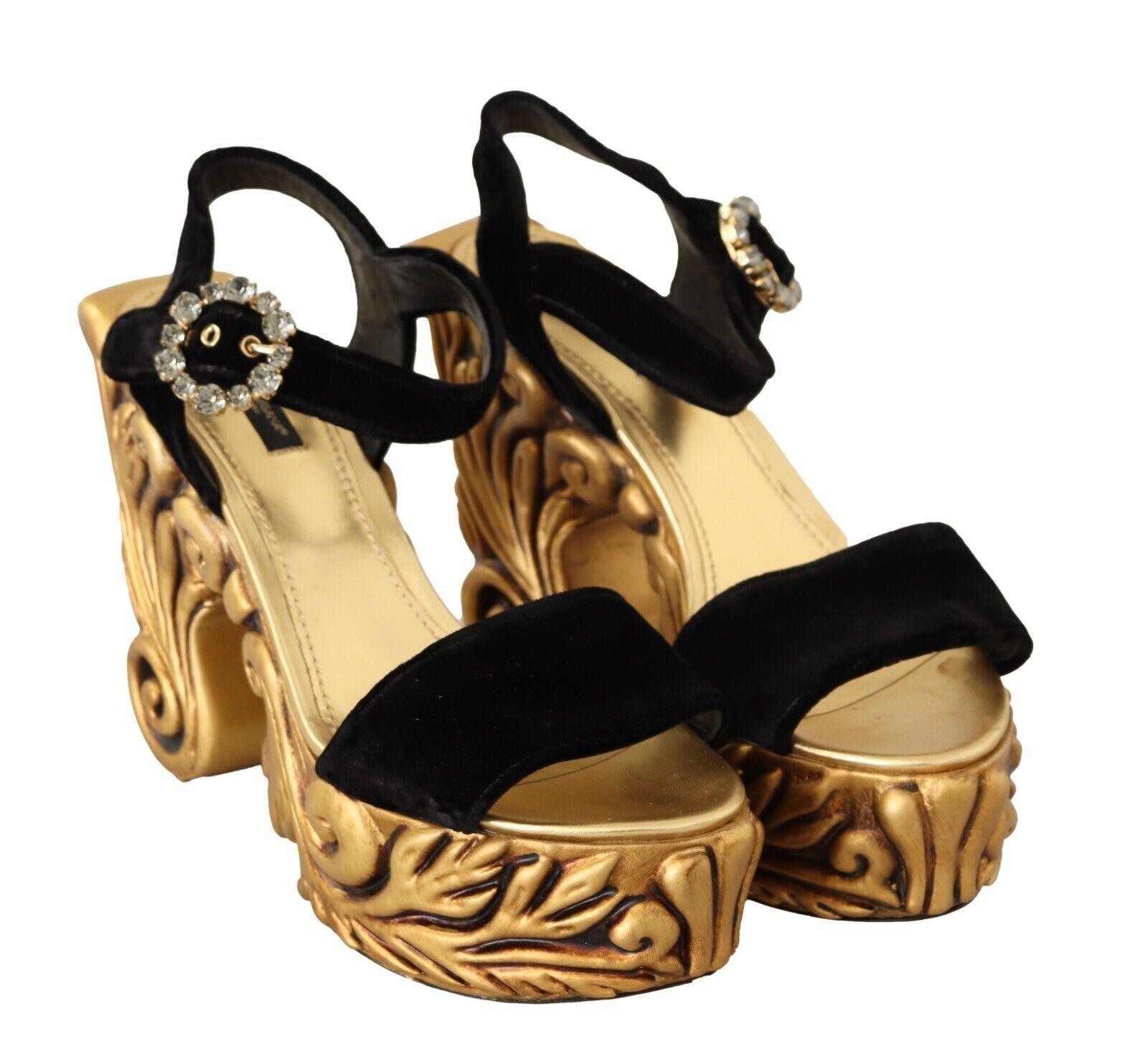 Dolce & Gabbana Baroque Velvet Heels in Black and Gold - Arichezz.store