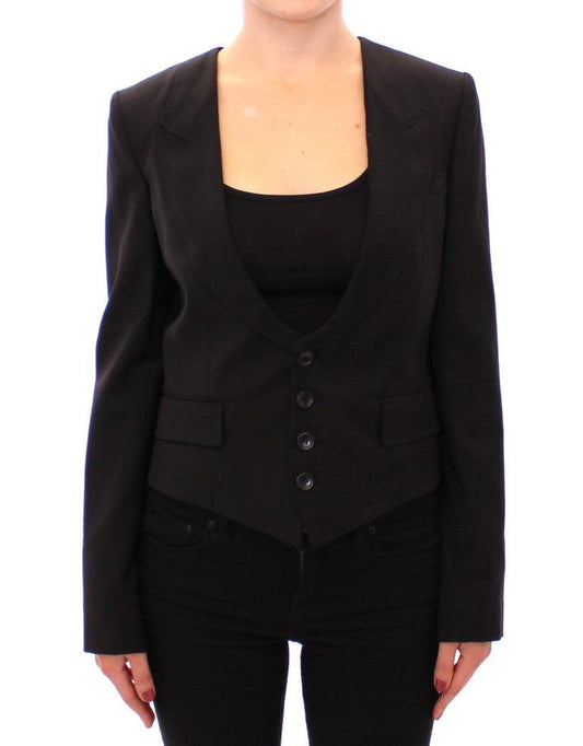 Dolce & Gabbana Elegant Silk-Blend Black Blazer with Scarf Detail - Arichezz.store