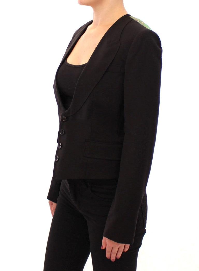 Dolce & Gabbana Elegant Silk-Blend Black Blazer with Scarf Detail - Arichezz.store