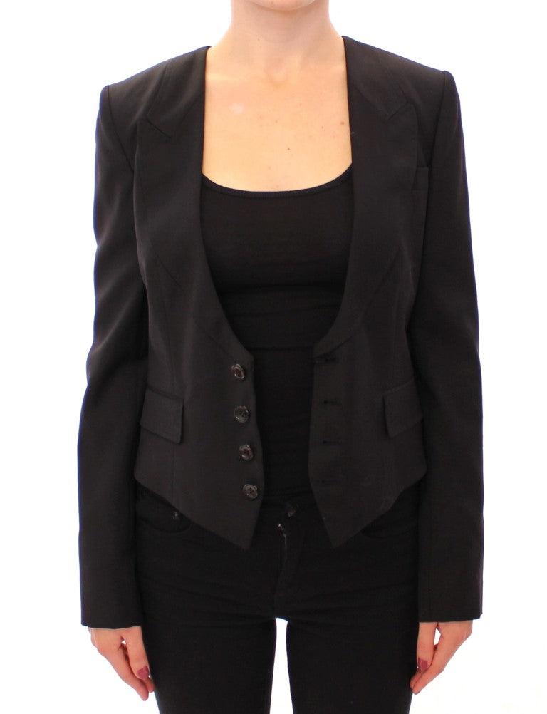 Dolce & Gabbana Elegant Silk-Blend Black Blazer with Scarf Detail - Arichezz.store