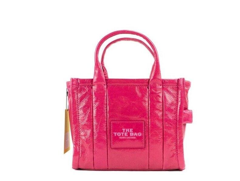 Marc Jacobs The Shiny Crinkle Mini Tote Magenta Leather Crossbody Handbag Purse - Arichezz.store