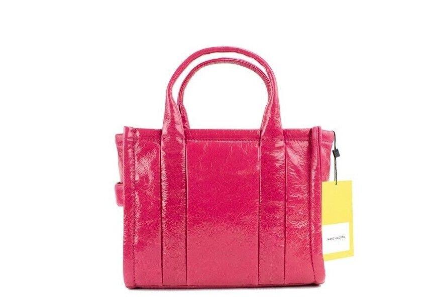 Marc Jacobs The Shiny Crinkle Mini Tote Magenta Leather Crossbody Handbag Purse - Arichezz.store