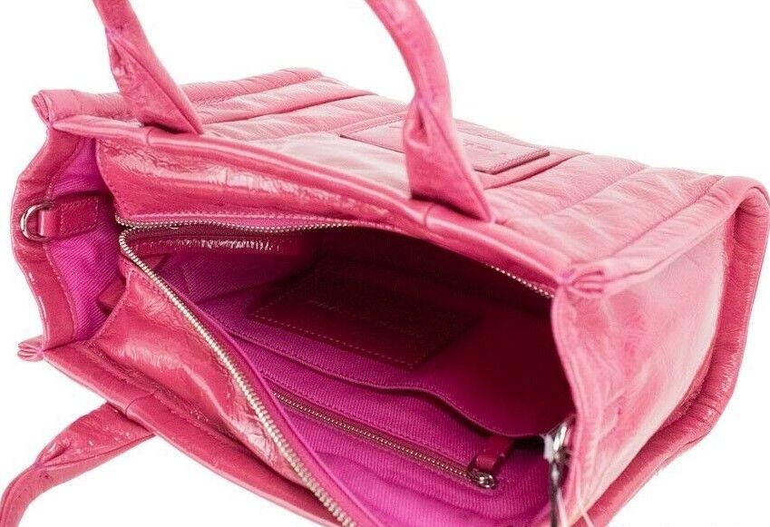 Marc Jacobs The Shiny Crinkle Mini Tote Magenta Leather Crossbody Handbag Purse - Arichezz.store