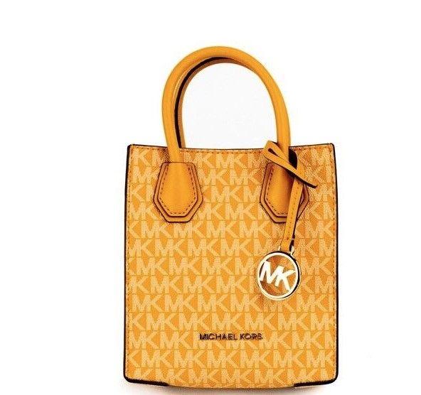 Michael Kors Mercer XS Honeycomb Gold Signature PVC North South Shopper Crossbody Bag - Arichezz.store