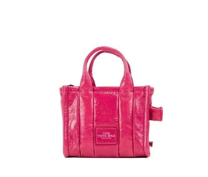 Marc Jacobs The Shiny Crinkle Micro Tote Magenta Leather Crossbody Bag Handbag - Arichezz.store