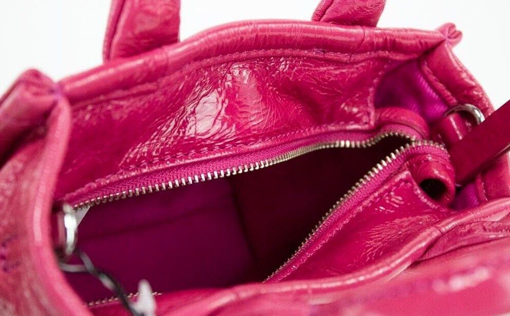 Marc Jacobs The Shiny Crinkle Micro Tote Magenta Leather Crossbody Bag Handbag - Arichezz.store