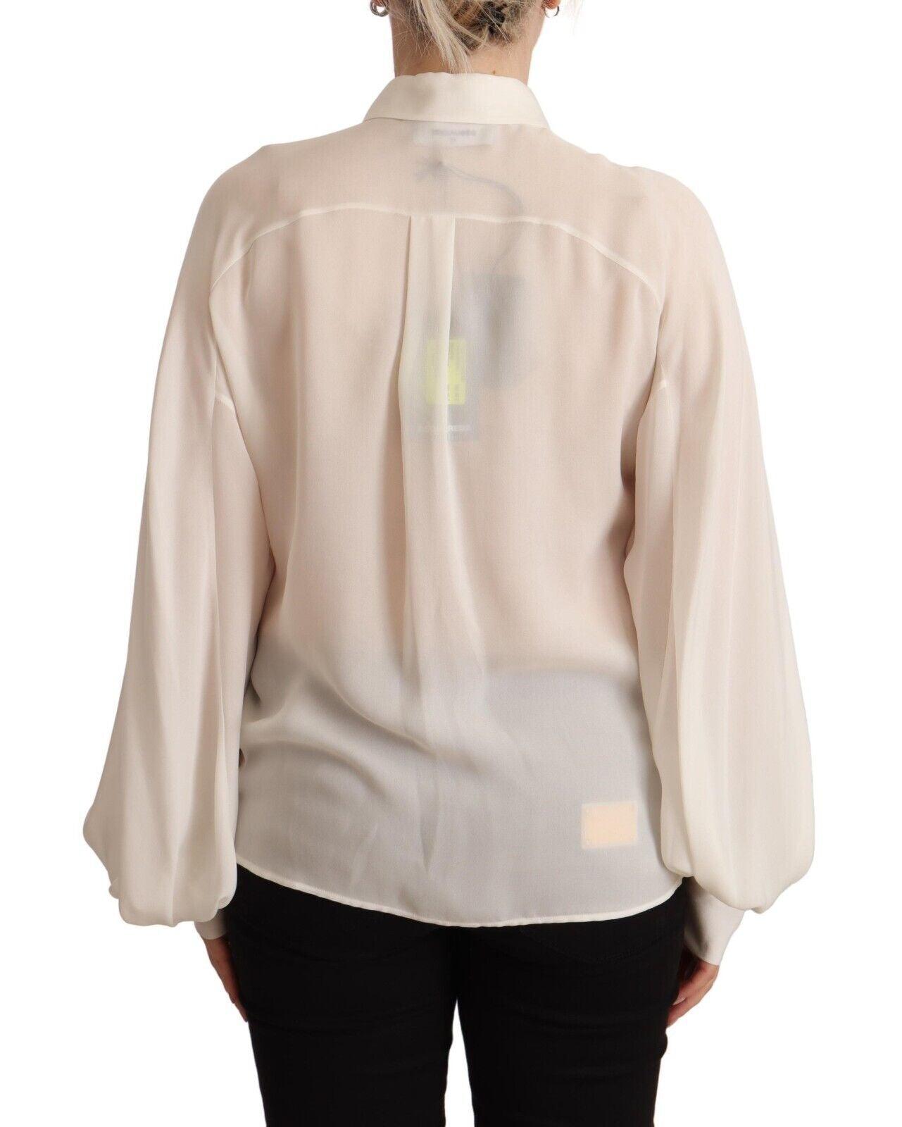 Dsquared² Elegant Off White Silk Long Sleeve Blouse - Arichezz.store