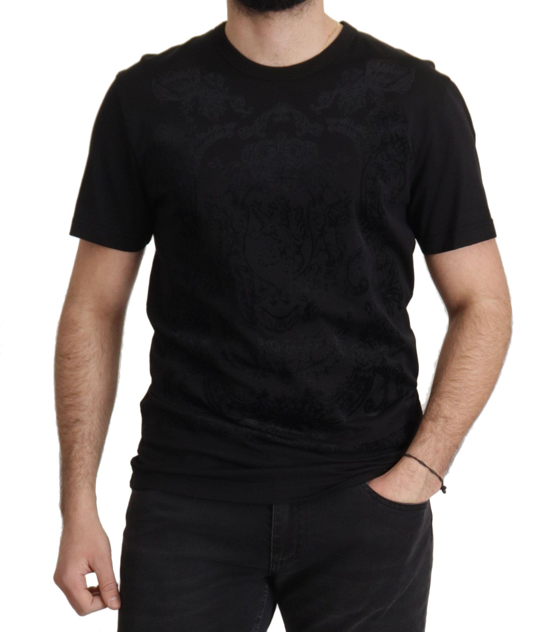 Dolce & Gabbana Elegant Black Baroque Crewneck Tee - Arichezz.store