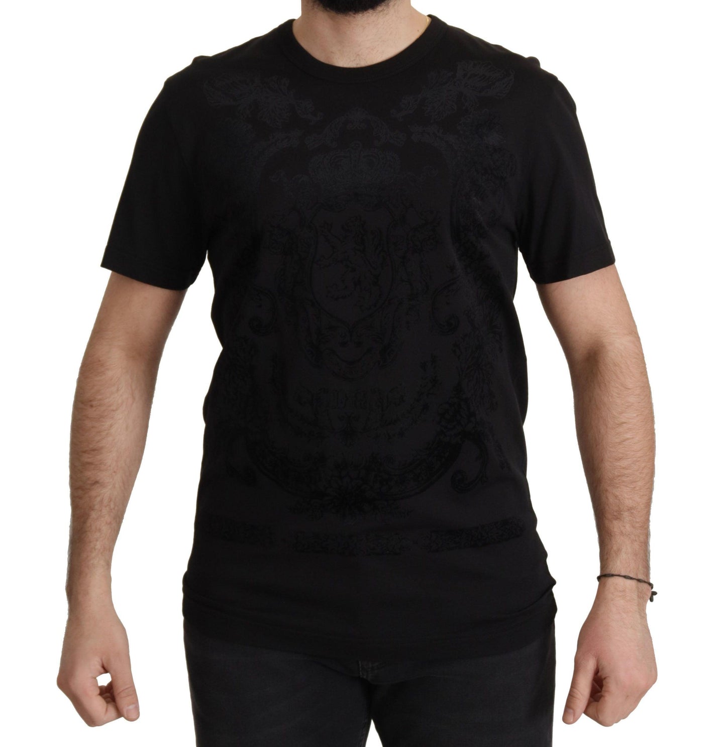 Dolce & Gabbana Elegant Black Baroque Crewneck Tee - Arichezz.store