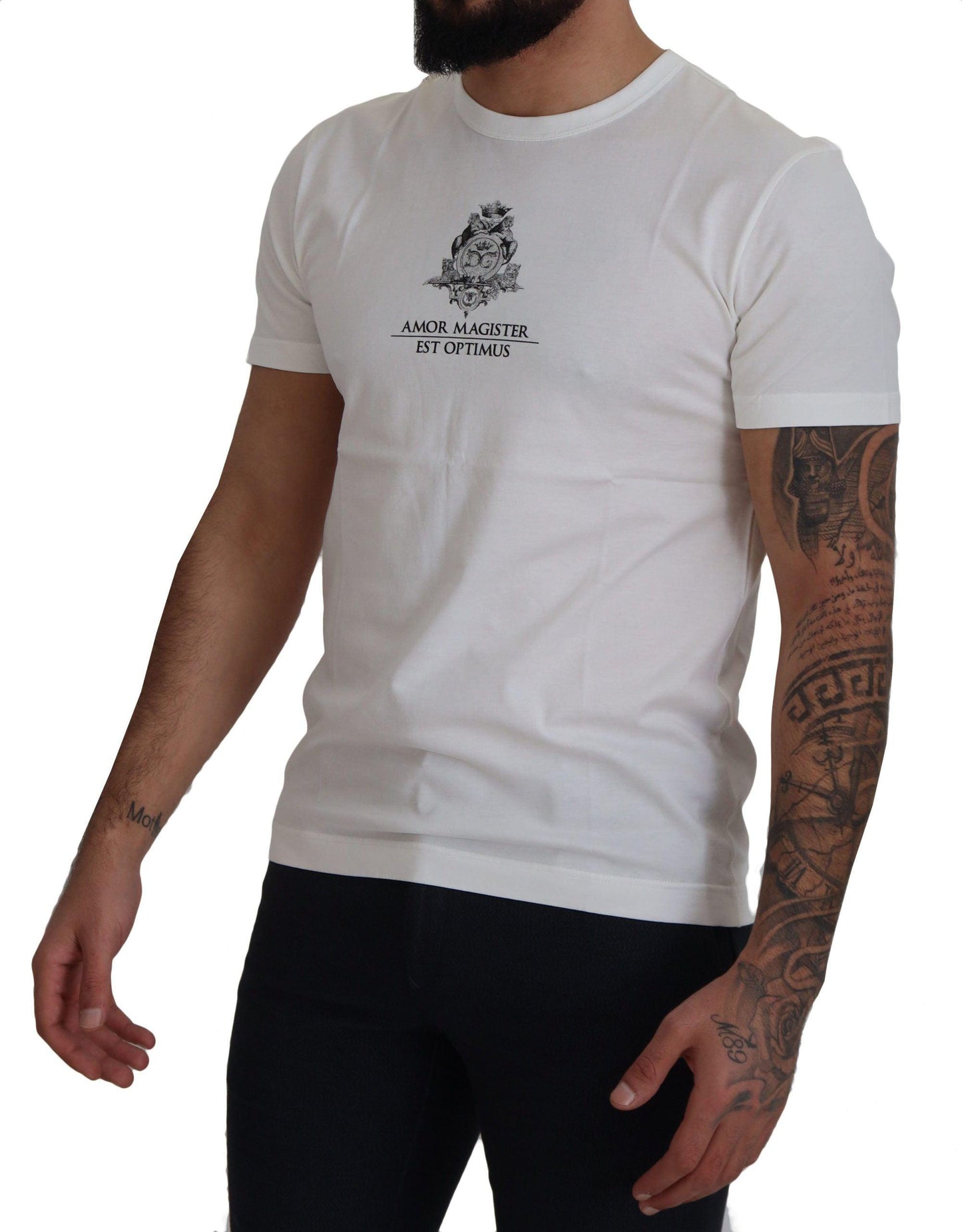 Dolce & Gabbana Chic White Logo Print Cotton Tee - Arichezz.store