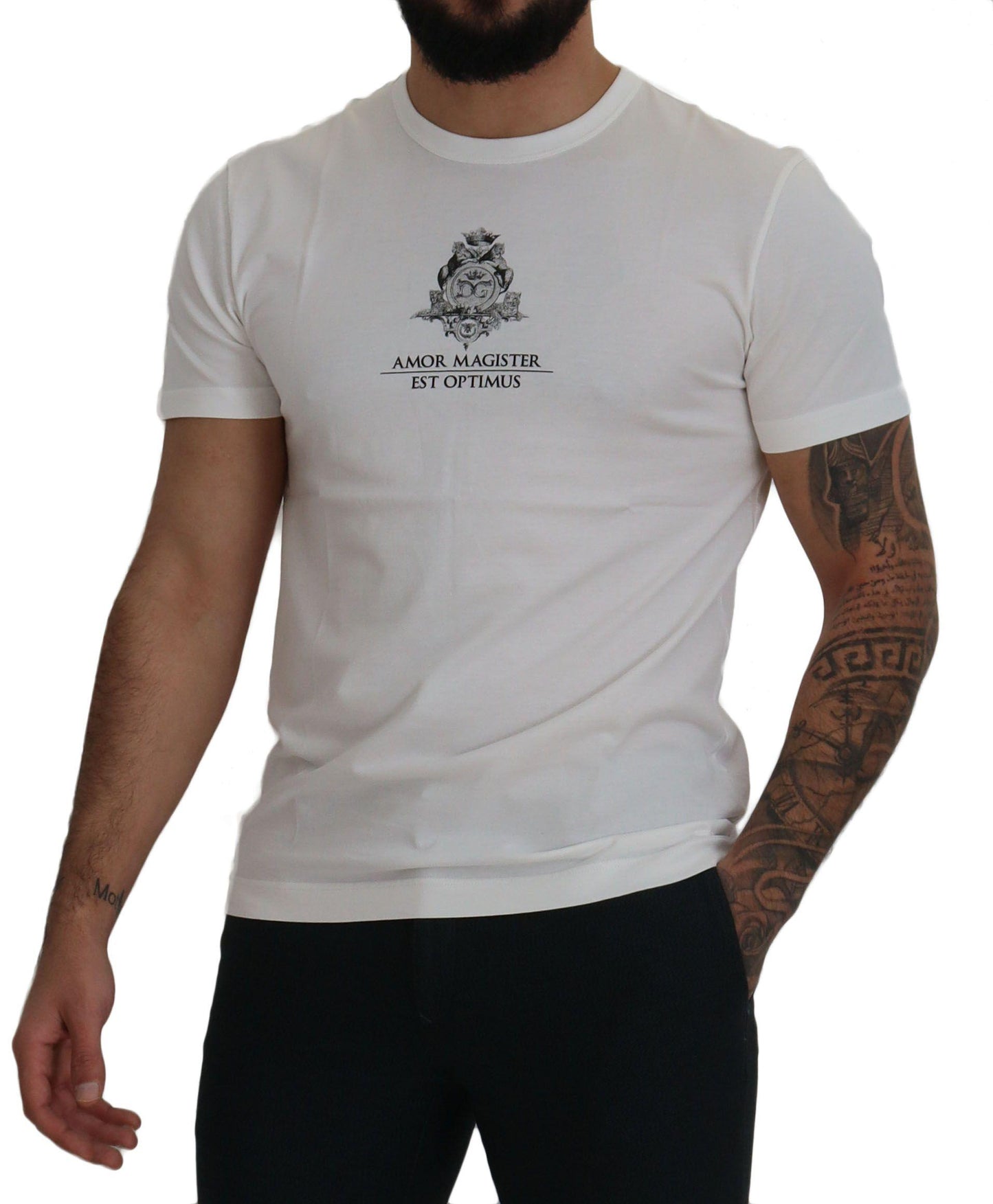 Dolce & Gabbana Chic White Logo Print Cotton Tee - Arichezz.store