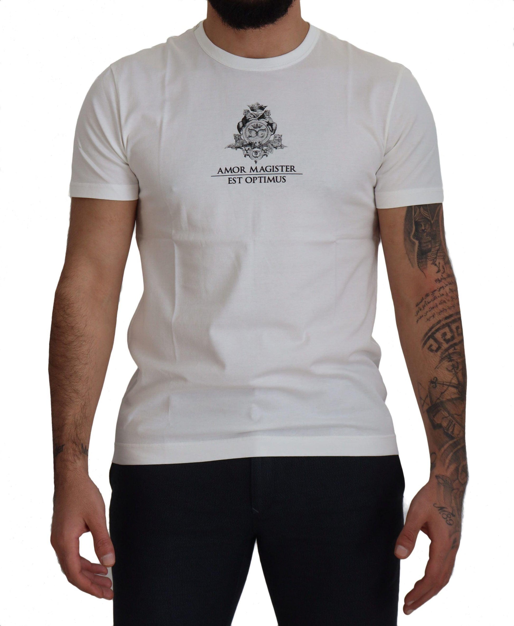 Dolce & Gabbana Chic White Logo Print Cotton Tee - Arichezz.store