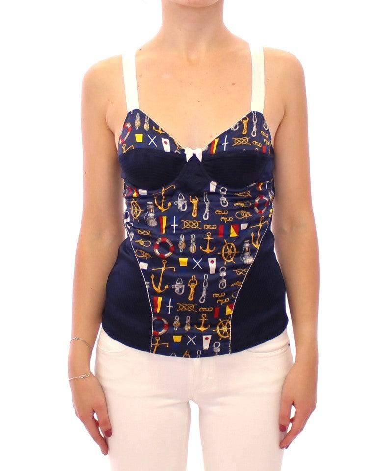 Dolce & Gabbana Blue Sailor Motif Stretch Tank Top - Arichezz.store