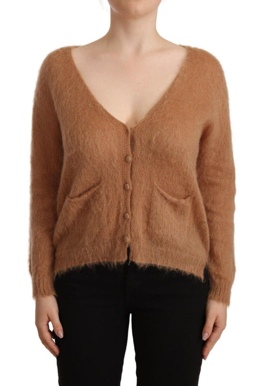 PINK MEMORIES Chic Brown Knit Cardigan with Front Button Closure - Arichezz.store