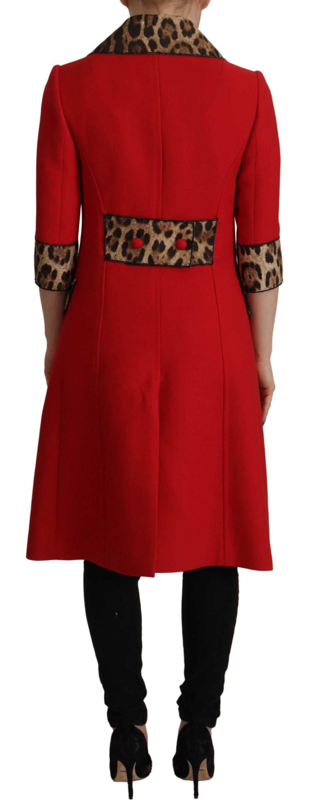 Dolce & Gabbana Red Leopard Print Trench Coat - Arichezz.store