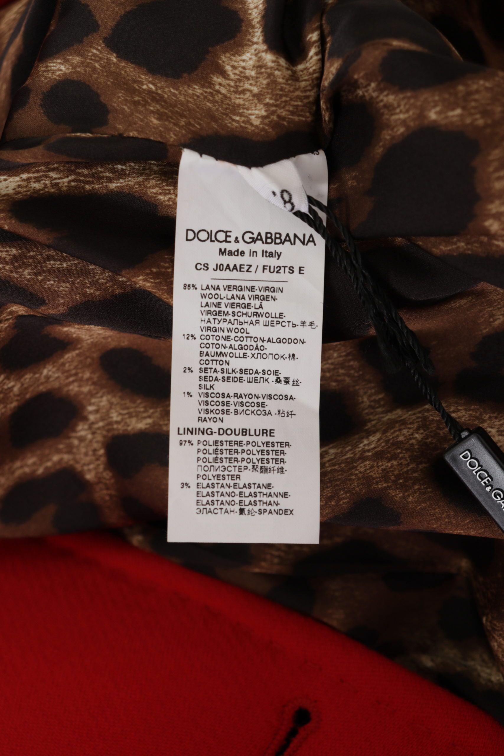 Dolce & Gabbana Red Leopard Print Trench Coat - Arichezz.store