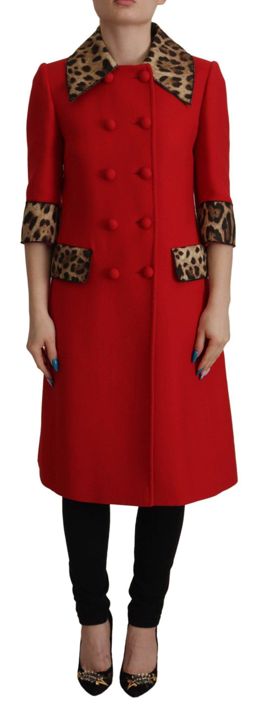 Dolce & Gabbana Red Leopard Print Trench Coat - Arichezz.store