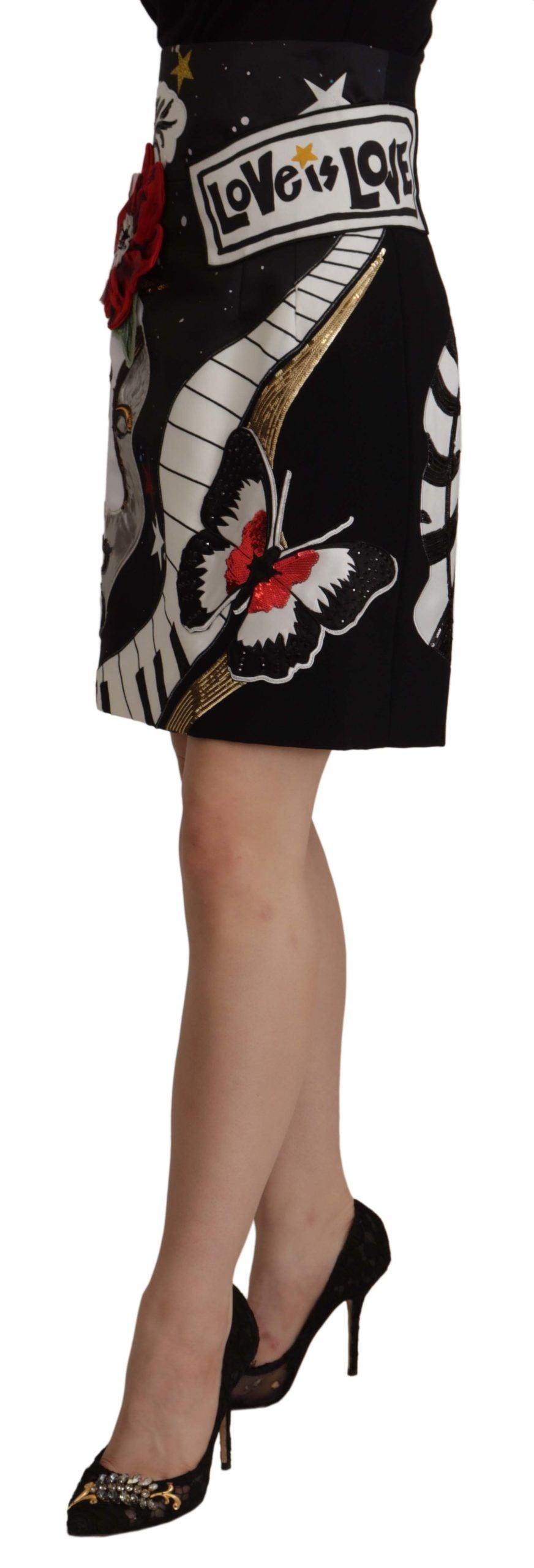 Dolce & Gabbana High-Waist A-Line Embellished Black Skirt - Arichezz.store