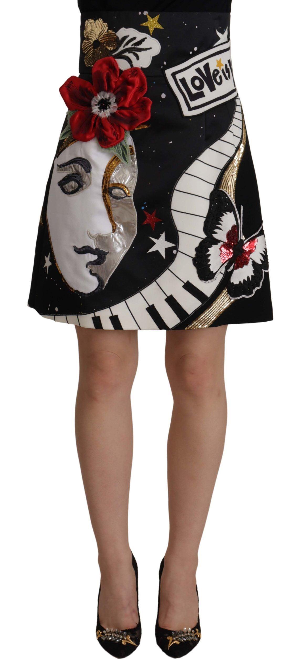 Dolce & Gabbana High-Waist A-Line Embellished Black Skirt - Arichezz.store