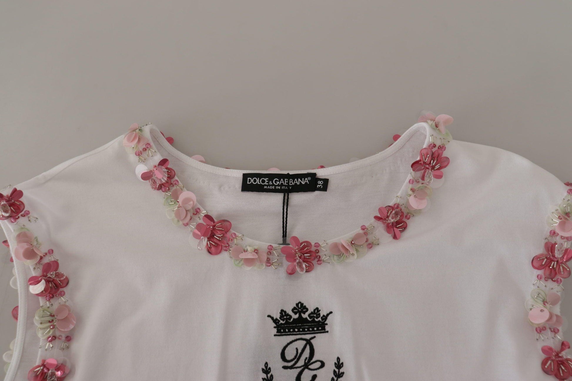 Dolce & Gabbana Chic Sequined Crown Tank Top T-Shirt - Arichezz.store