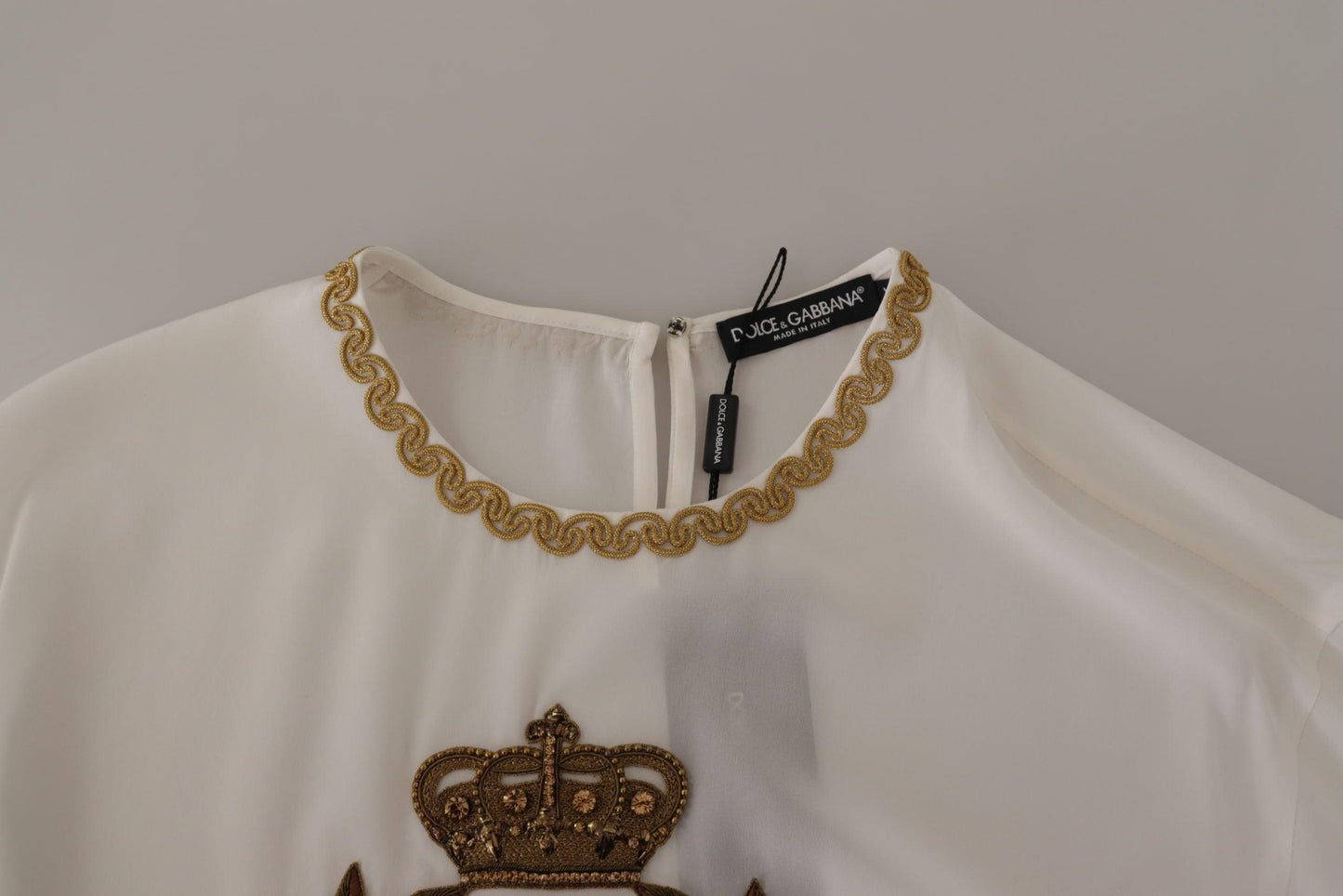 Dolce & Gabbana Elegant Silk Blouse with Gold Crown Embroidery - Arichezz.store