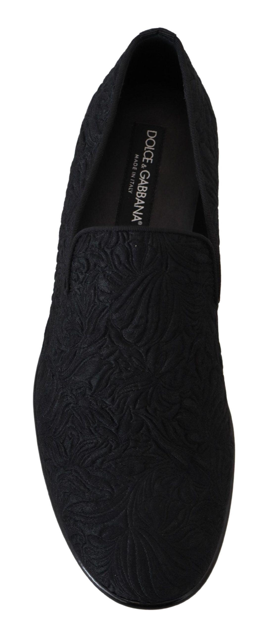 Dolce & Gabbana Elegant Jacquard Black Loafers Slide On Flats - Arichezz.store