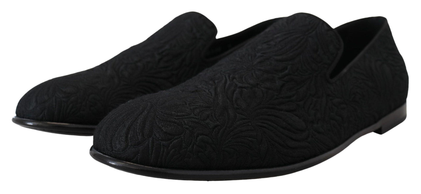 Dolce & Gabbana Elegant Jacquard Black Loafers Slide On Flats - Arichezz.store