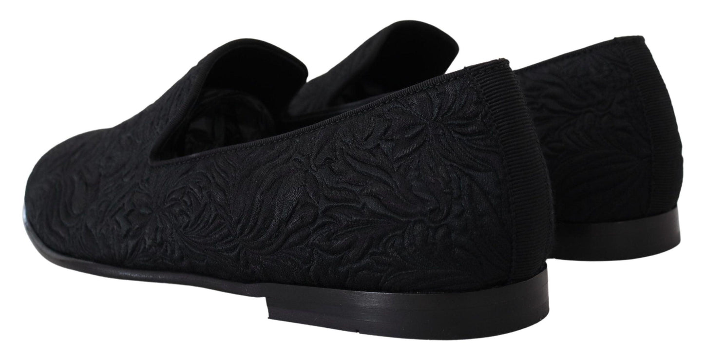 Dolce & Gabbana Elegant Jacquard Black Loafers Slide On Flats - Arichezz.store