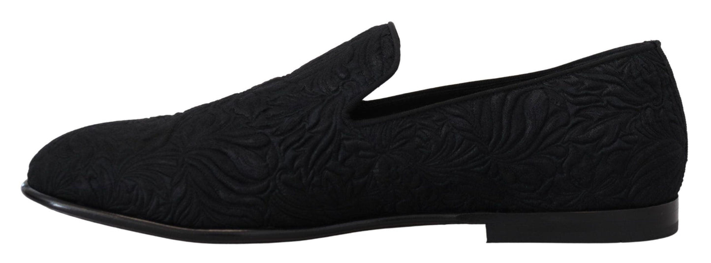 Dolce & Gabbana Elegant Jacquard Black Loafers Slide On Flats - Arichezz.store